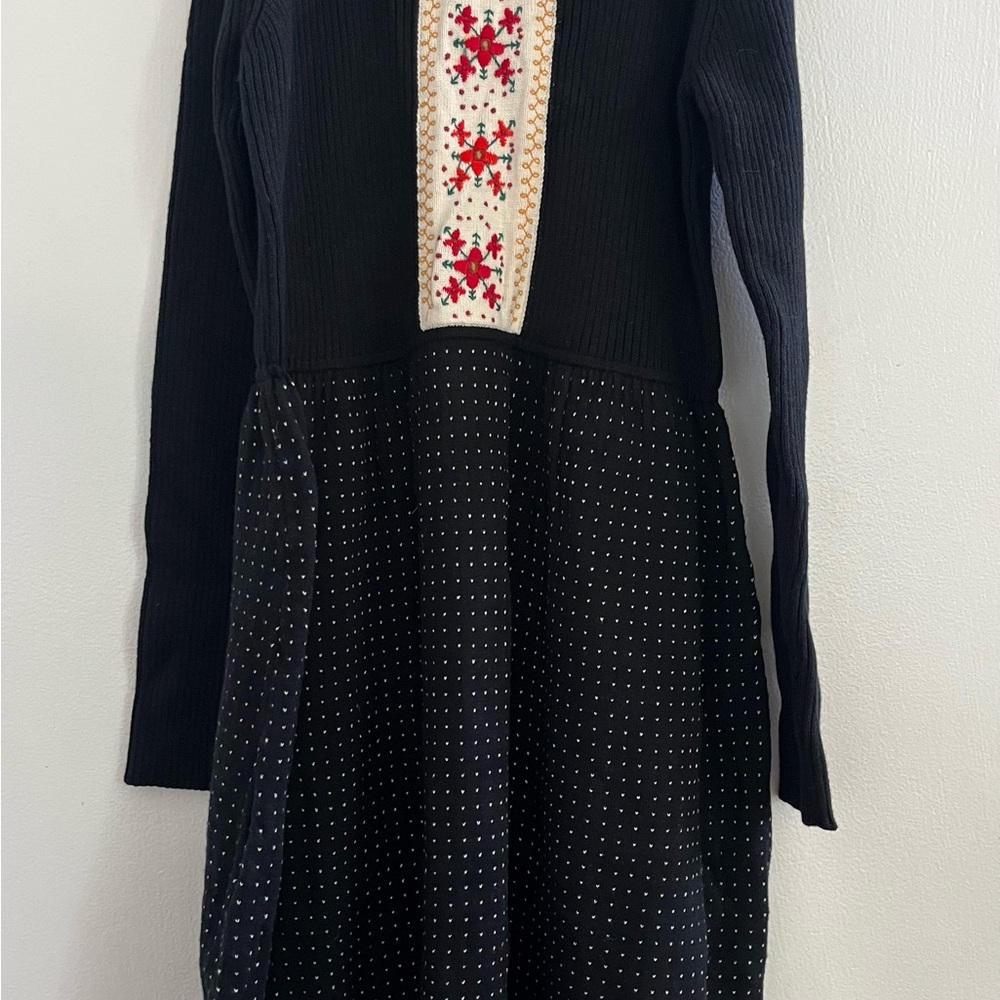Hanna Andersson Black Sweater with Floral Embroidery Sz 12